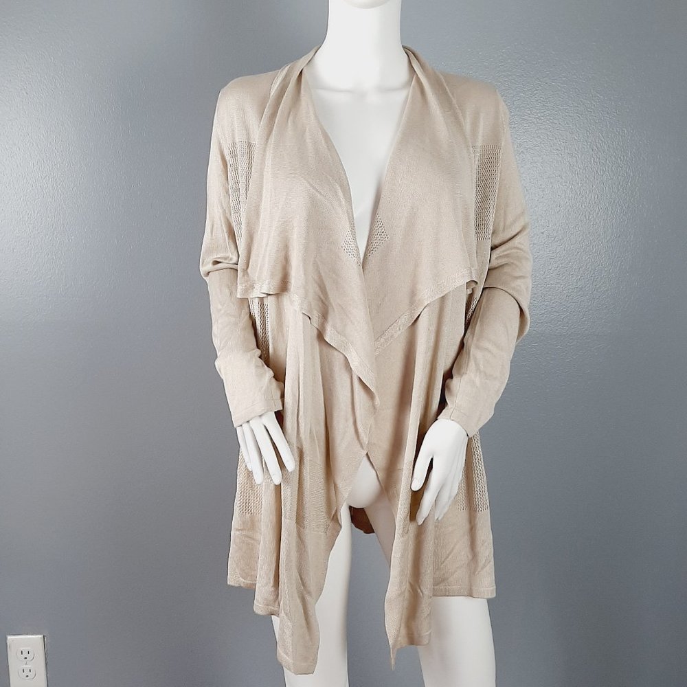 Premise Womens Open Front Cardigan Sweater Size Large Tan Knit Waterfall